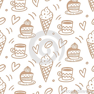 Pastry, sweet bakery seamless pattern with baked goods Vector Illustration