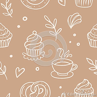 Pastry, sweet bakery seamless pattern with baked goods Vector Illustration