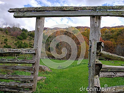 Pasture gate in autumn Stock Photo