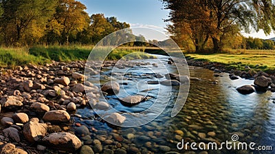 Award-winning 32k Hdr Photography Pasture Stream And Small River Stones Stock Photo
