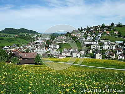 Pastures and hills of Herisau Stock Photo