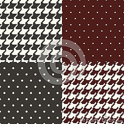 Pata de gallo and polka dots patterns Vector Illustration