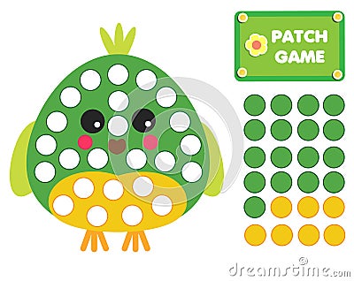 Patch game for children. Educational activity for kids and toddlers with parrot Vector Illustration