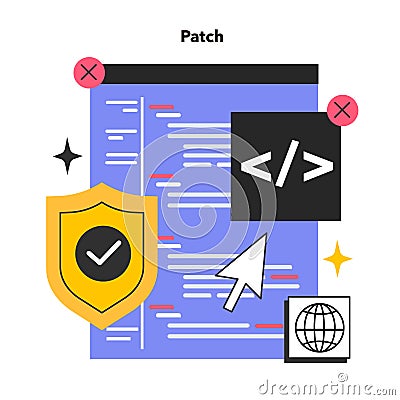 Patch software. Operating system updates that address security vulnerabilities Vector Illustration