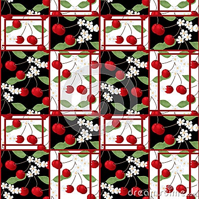 Patchwork abstract seamless floral cherry pattern background Stock Photo