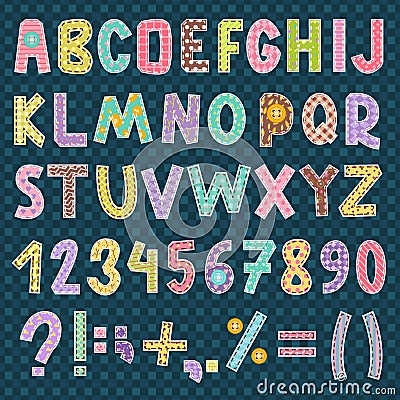 Patchwork alphabet font letters symbol style decoration vector illustration Vector Illustration