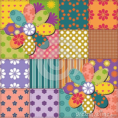 Patchwork background with different patterns Cartoon Illustration