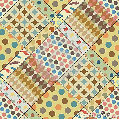 Patchwork background (seamless texture) with different patterns Vector Illustration