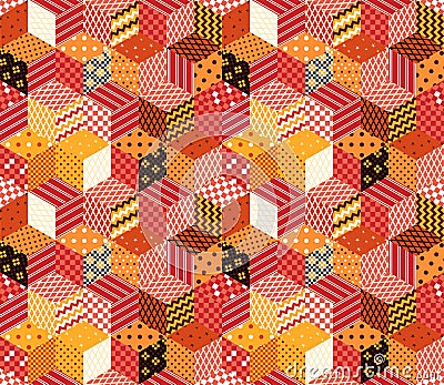 Patchwork. Colorful vector background with cubes and stars from different patches Vector Illustration