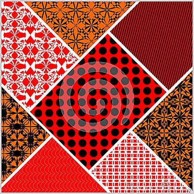 Patchwork decorative abstract tile in style stitched textile patches Vector Illustration