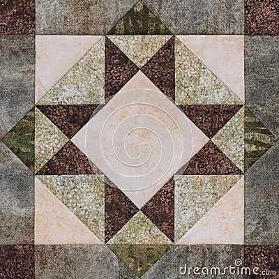 Patchwork geometric block from pieces of fabrics, detail of quilt Stock Photo