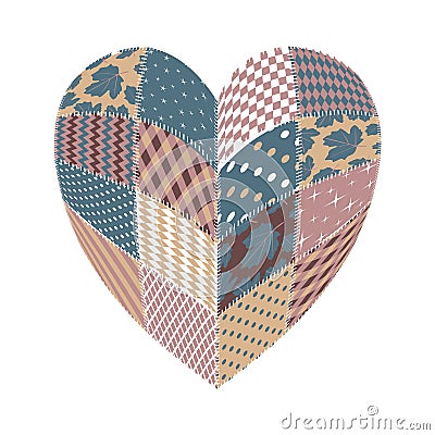 Patchwork heart in eco style on white background. Creative vector illustration Vector Illustration