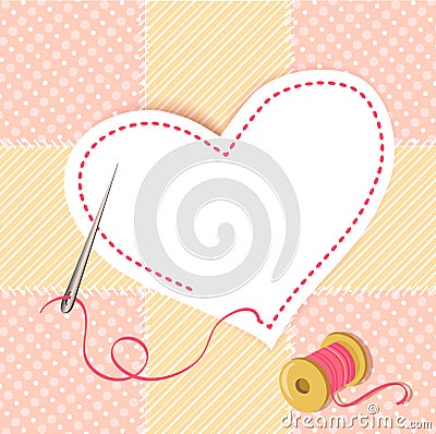 Patchwork heart with a needle thread Vector Illustration