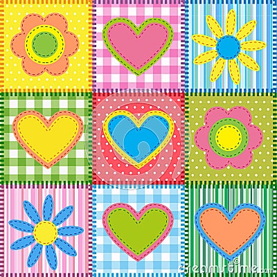 Patchwork with hearts Vector Illustration