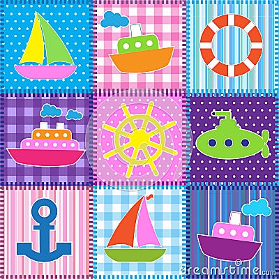 Patchwork in marine style Vector Illustration