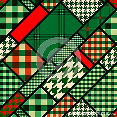 Patchwork pattern with green plaid patches Vector Illustration