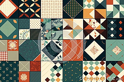 patchwork pattern for textiles, packaging, backgrounds, wallpaper, covers AI Generation Stock Photo