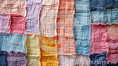 patchwork quilt. geometric pattern made from a piece of fabric in pastel colors. Stock Photo