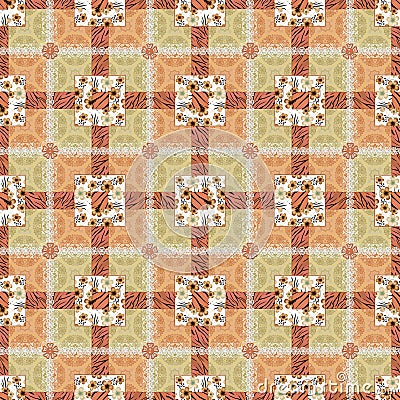 Patchwork safari squares seamless pattern texture Stock Photo