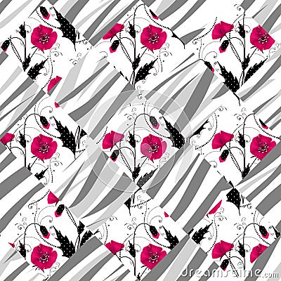 Patchwork seamless floral poppy pattern ornament background Stock Photo
