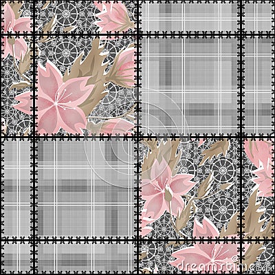 Patchwork seamless lace retro flowers pattern Stock Photo