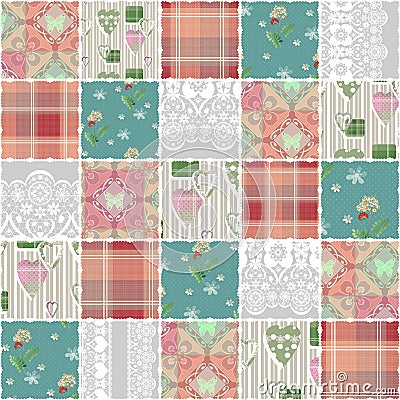 Patchwork seamless lace retro flowers pattern Stock Photo