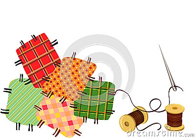 Patchwork, sewing with a needle Vector Illustration