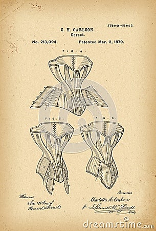 1879 Patent Corset history fashion invention Stock Photo