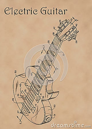 Patent Diagram for Electric Guitar Stock Photo