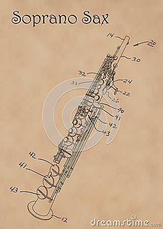 Patent Diagram for Soprano Saxophone Stock Photo