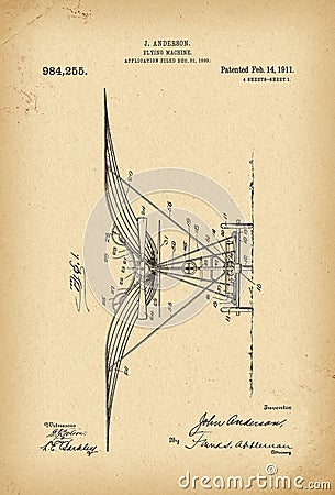 1911 Patent Flying machine history invention Stock Photo