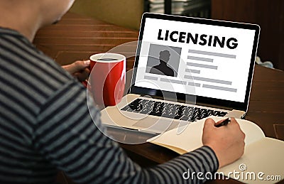 Patent License agreement LICENSING business man hand working o Stock Photo