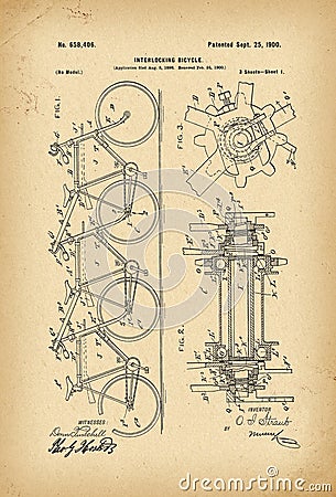 1900 Patent Velocipede Bicycle archive history invention Stock Photo