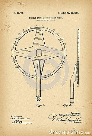 1900 Patent Velocipede crank and sprocket wheel Bicycle archive history invention Stock Photo