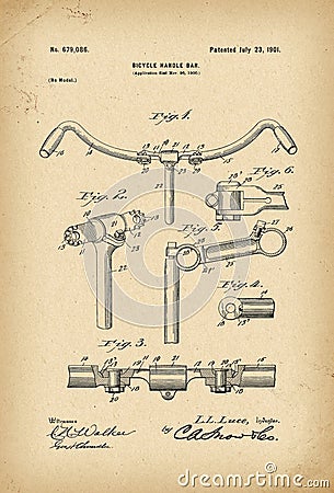 1900 Patent Velocipede folding handle bar Bicycle archival history invention Stock Photo