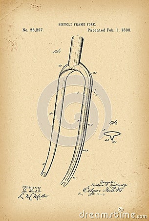 1898 Patent Velocipede frame fork Bicycle archive history invention Stock Photo