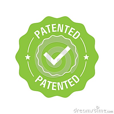 Patented label or sticker. Patent stamp badge icon vector, successfully patented licensed label isolated tag with check Vector Illustration