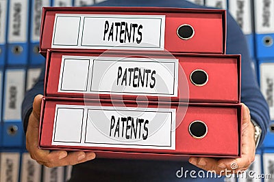 Patents concept words. Folder concept. Ring binders. Stock Photo