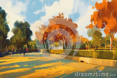 Path in the autumn park Cartoon Illustration