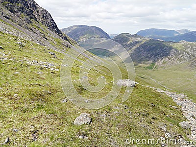 Looking down Ennerdale from northern face of Kirk Fell Stock Photo