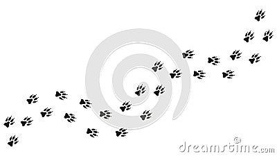 Path footprints of dog, puppy, wolf, fox. Dog paw print, silhouette. Track. Vector isolated. Paw pattern. Wolf trace. Pet shop, Stock Photo