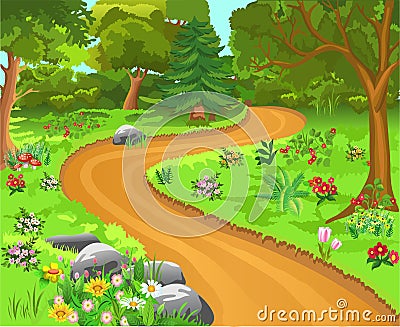 Path in the forest Vector Illustration