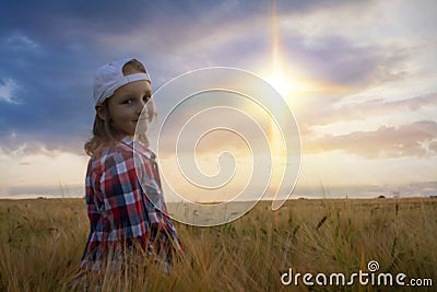 Path going to christian cross . Christian cross against the sky . Stock Photo