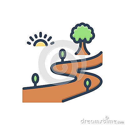 Color illustration icon for Path, pathway and landscape Cartoon Illustration