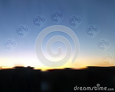 The path of the moon in the sky in the evening. Vector Illustration