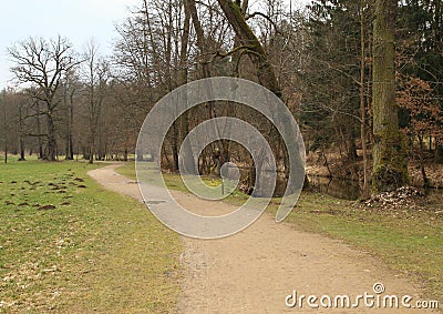 Path by river in VlaÅ¡im Castle Park Stock Photo