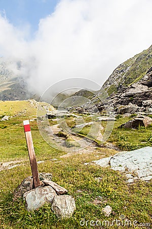 Path sign on Italian Alps Stock Photo
