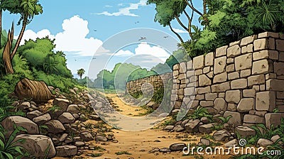 Path Through Thailand In Neolithic Comic Style Stock Photo