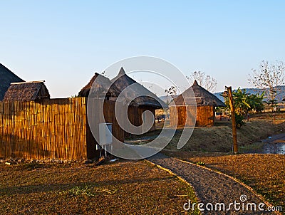 Path to the bamboo cottage in Nakorn Ratchasima,Thailand Stock Photo