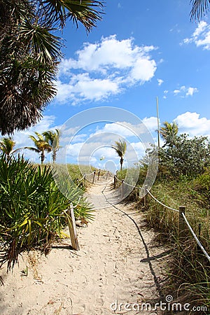 Path to the beach at Miami Stock Photo